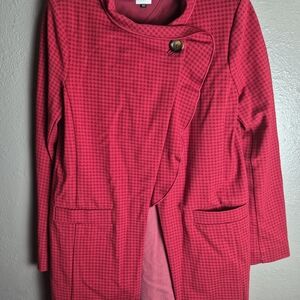 CAbi Red Houndstooth Blazer with Button Accent